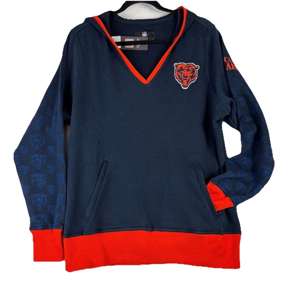 NWT NFL Proline Chicago Bears Pull Over Embroidered Hoodie Women’s Size Large ￼